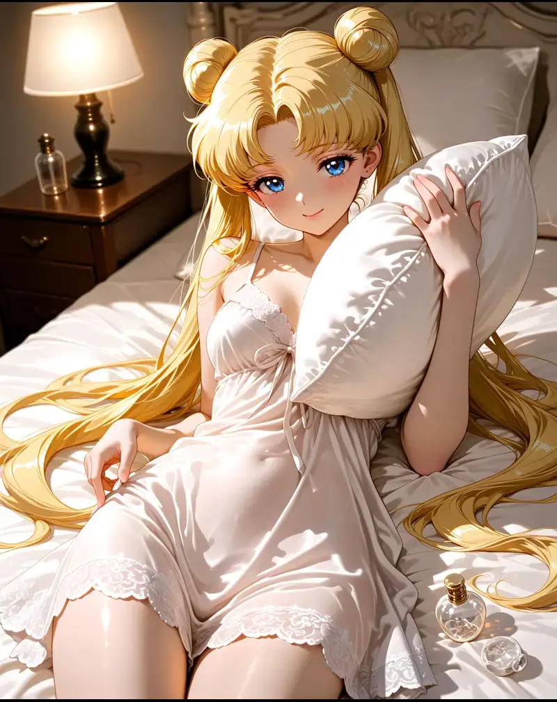 Original fictional anime heroine in a celestial white dress