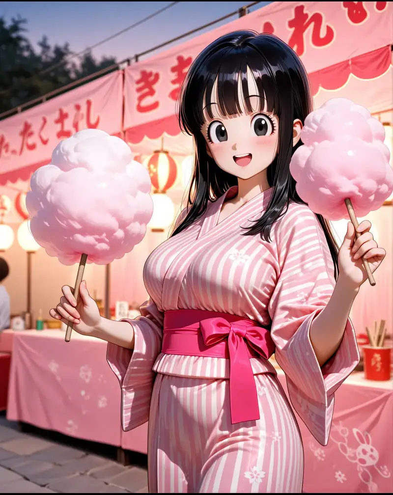 Original fictional anime heroine in a rose-coloured festival world