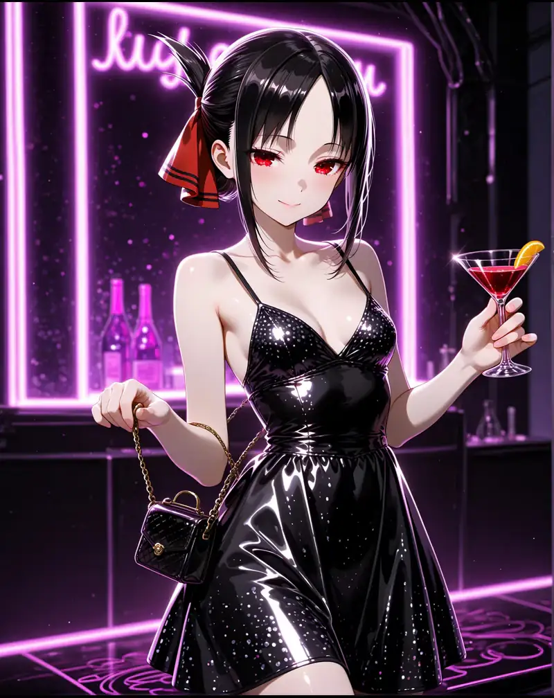 Original anime AI character in a neon music setting